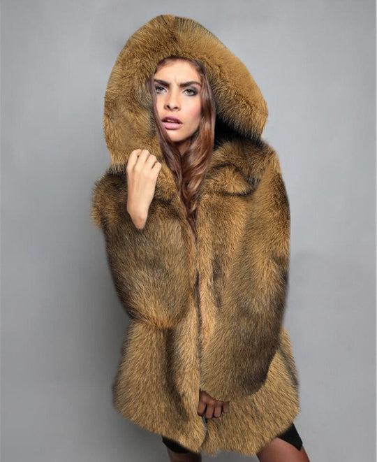 Damen Luxus Kunstfellmantel Heidi-Mode