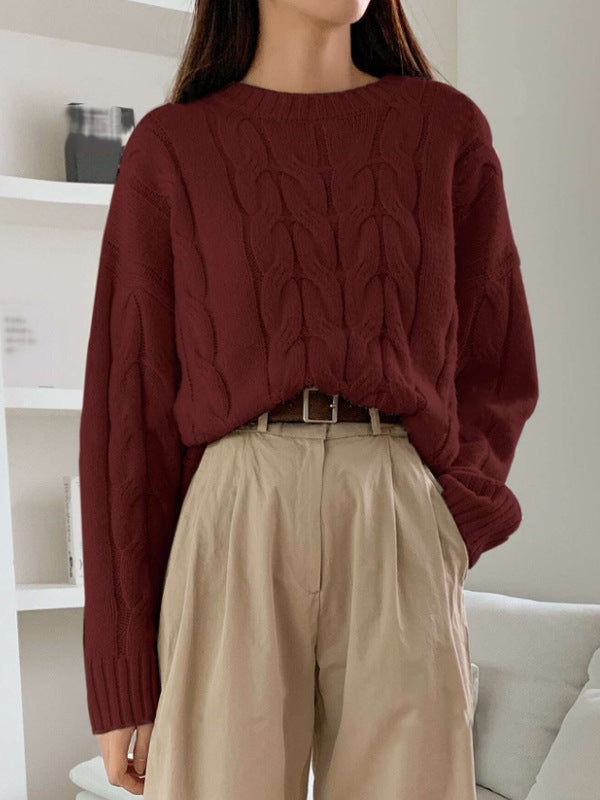 Damen Gemusterter Strickpullover mit voluminösen Ärmeln und Rundhalsausschnitt Heidi-Mode