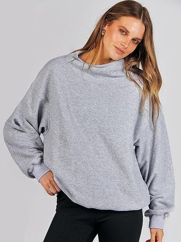 Damen lässiger Oversized Pullover mit schmalem Bund Heidi-Mode