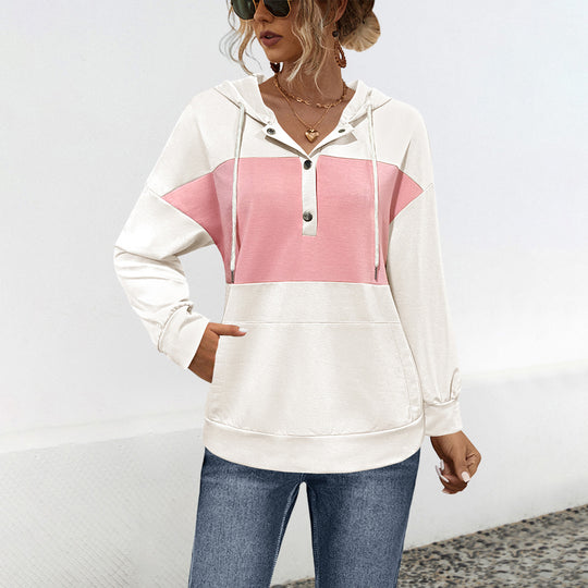 Damen Hoodie mit modischem Farbblock-Design und praktischen Knopfdetails Heidi-Mode