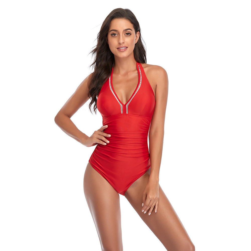 Damen Sportlicher Badeanzug mit herausragendem V-Ausschnitt und figurformendem Design Heidi-Mode