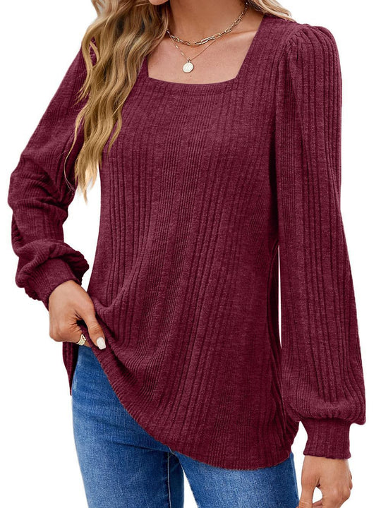 Damen Pullover mit Rippstruktur und Ballonärmeln Heidi-Mode