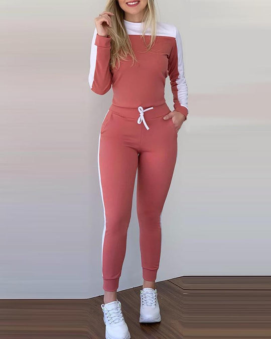 Damen sportliches Freizeit-Set mit langärmligem Oberteil und Jogginghose Heidi-Mode