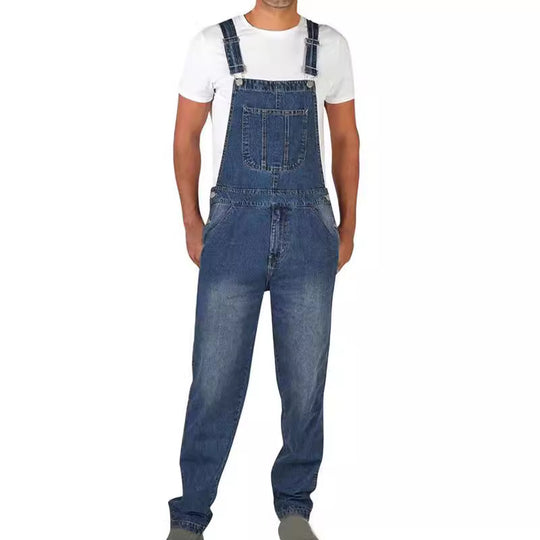 Herren Jeanslatzhose im urbanen Vintage-Stil mit praktischen Taschen Heidi-Mode