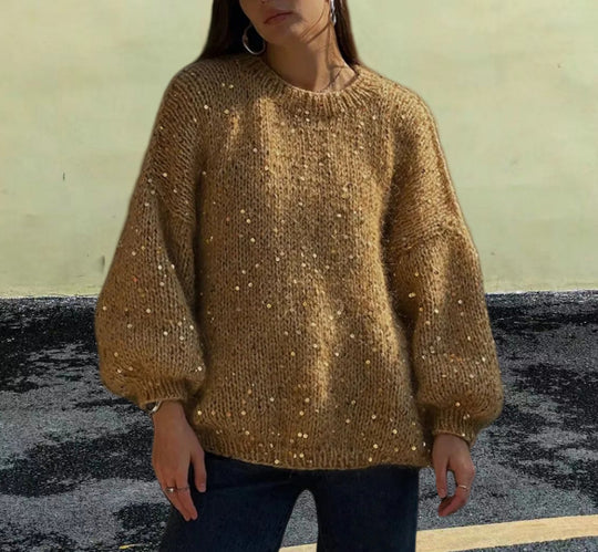 Damen Glitzernder Strickpullover mit weitem Schnitt und eleganten Akzenten Heidi-Mode