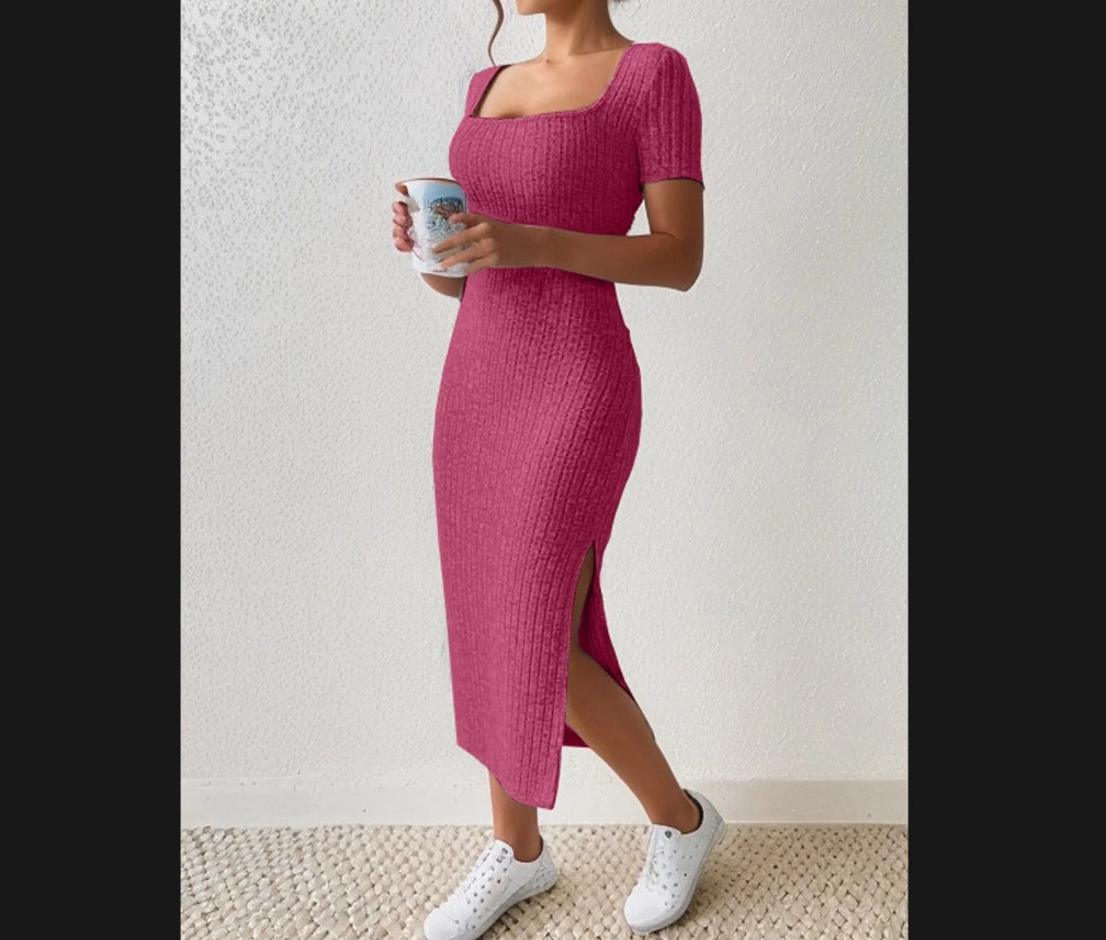 Damen Figurbetontes Maxikleid mit seitlichen Schlitzen und elastischem Material Heidi-Mode