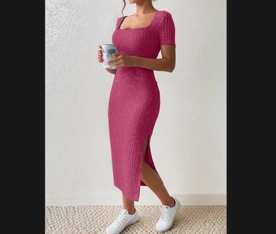 Damen Figurbetontes Maxikleid mit seitlichen Schlitzen und elastischem Material Heidi-Mode