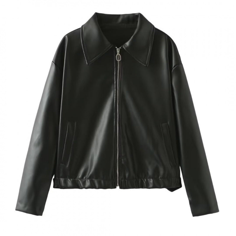 Damen modische Kunstlederjacke mit schlichter Eleganz und praktischen Taschen Heidi-Mode