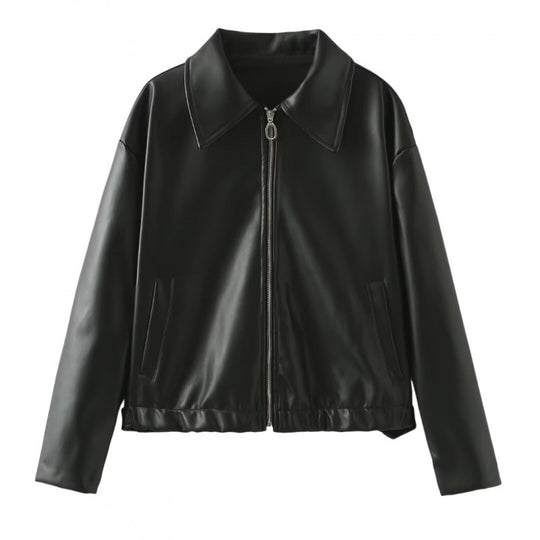 Damen modische Kunstlederjacke mit schlichter Eleganz und praktischen Taschen Heidi-Mode