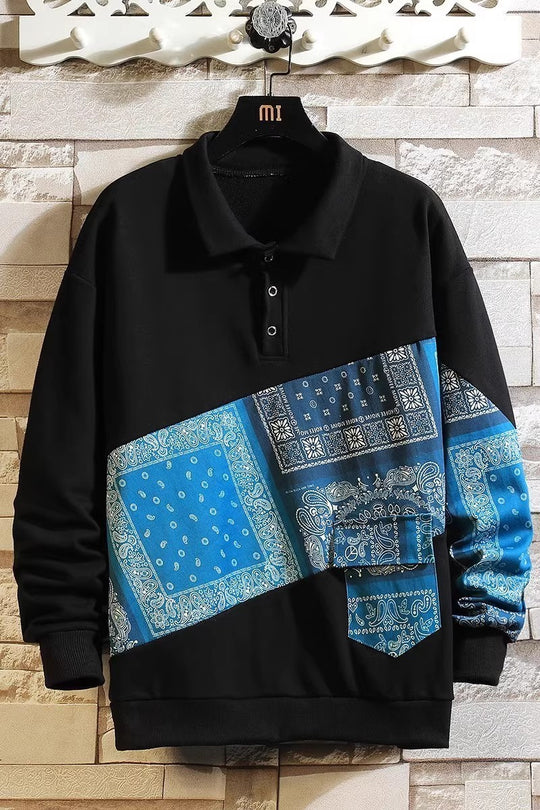 Herren stylisches Polo-Pullover mit Paisley-Design und klassischem Kragen Heidi-Mode