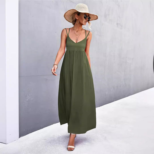 Damen Maxikleid mit feinen Spaghetti-Trägern Heidi-Mode