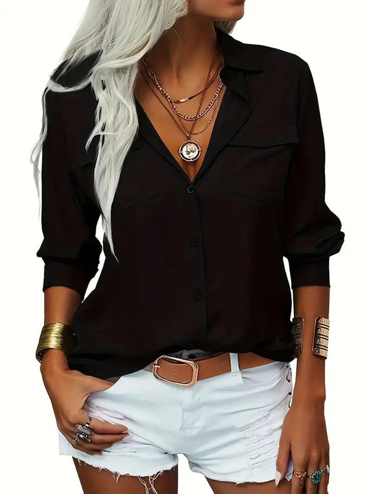 Damen lässige Bluse mit Taschen Heidi-Mode