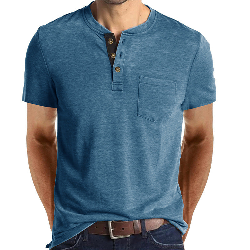 Herren T-Shirt mit strukturiertem Kragen und Brusttasche Heidi-Mode