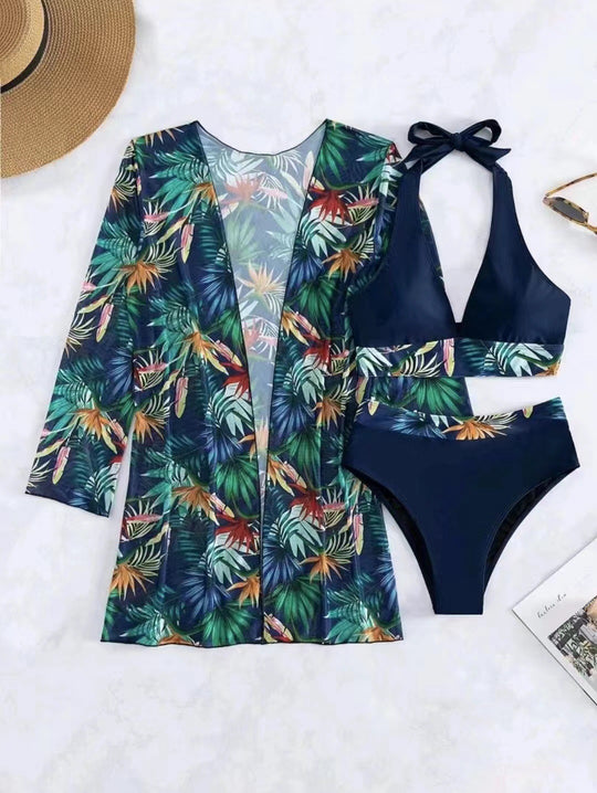 Damen Badeanzug Set mit elegantem Kimono und sportlichem Bikini Heidi-Mode