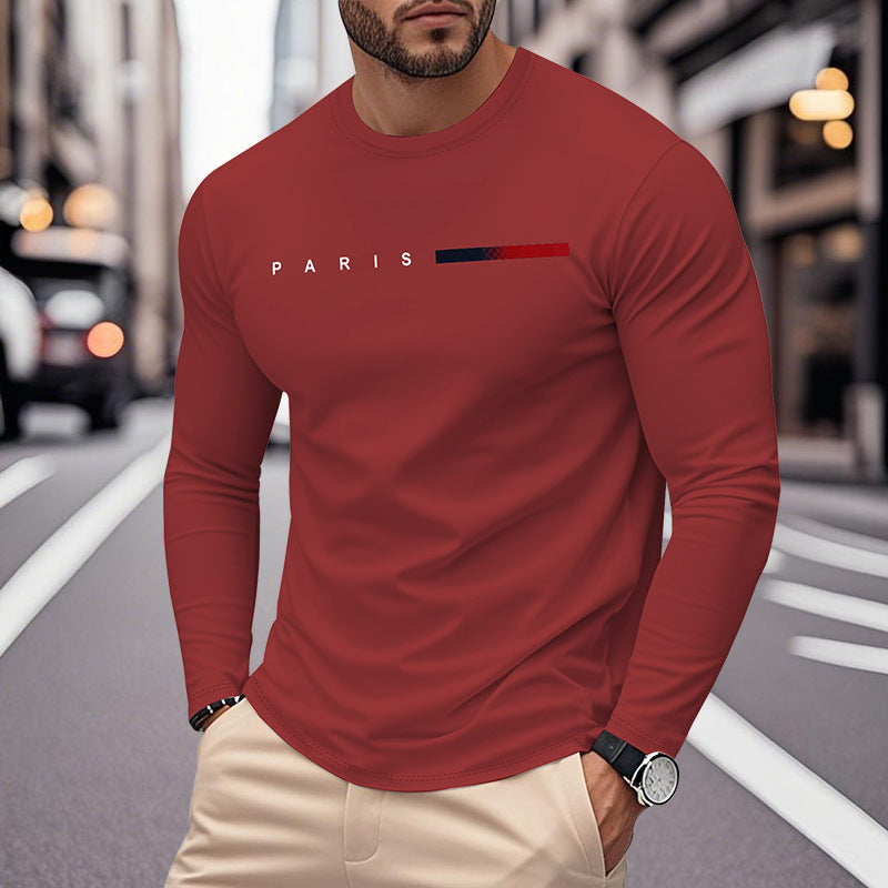 Herren Langarm T-Shirt mit modernem Paris-Druck und elastischem Saum Heidi-Mode
