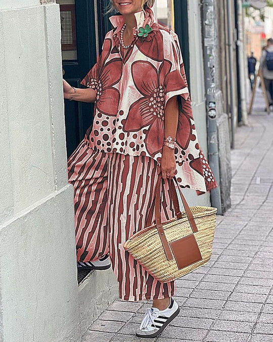 Damen lässige Bluse und Palazzo Hose Set Heidi-Mode