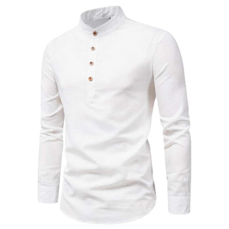 Herren Langarmhemd mit Henley-Ausschnitt und dekorativer Knopfleiste Heidi-Mode