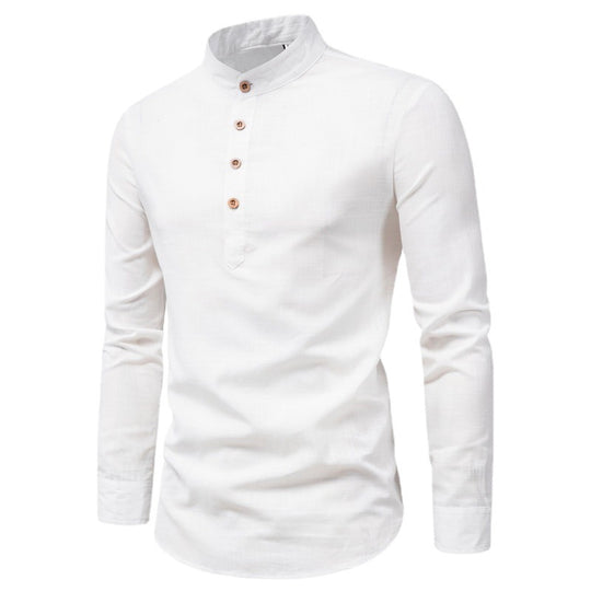 Herren Langarmhemd mit Henley-Ausschnitt und dekorativer Knopfleiste Heidi-Mode