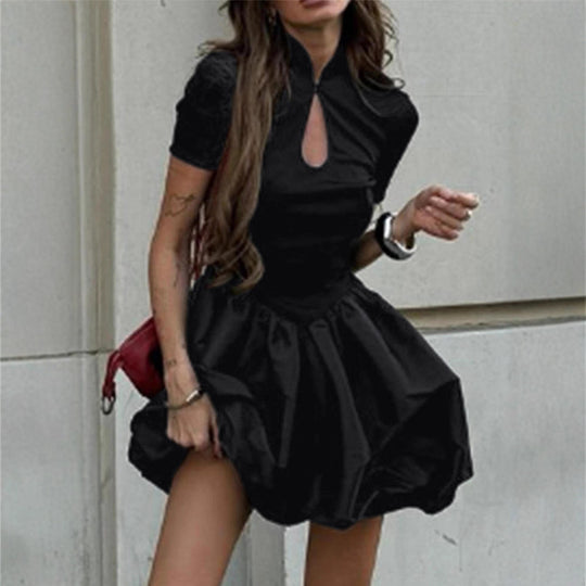 Damen Minikleid mit elegantem Stehkragen und voluminösem Rock Heidi-Mode