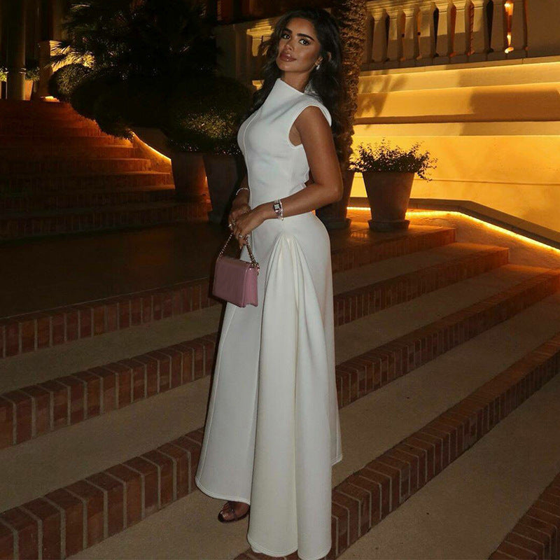 Damen Hochwertiges Maxikleid mit elegantem Stehkragen und seitlichem Schlitz Heidi-Mode