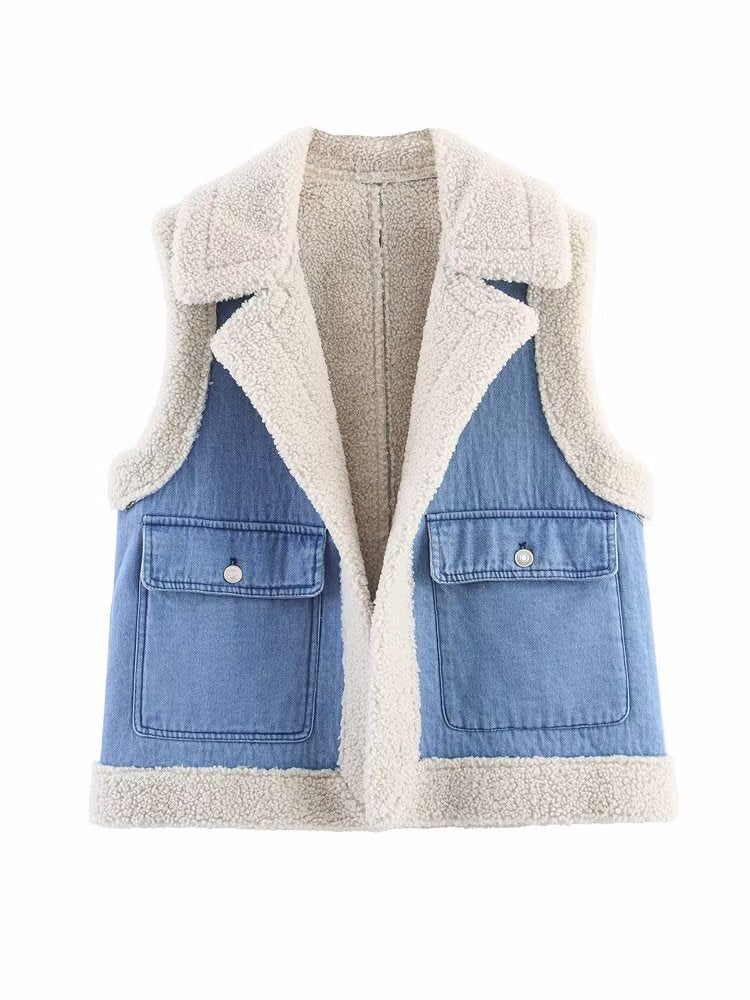 Damen Weste im Vintage-Style aus Denim mit Fleecefutter Heidi-Mode