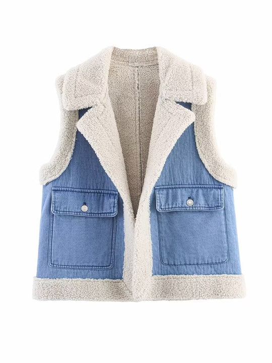 Damen Weste im Vintage-Style aus Denim mit Fleecefutter Heidi-Mode