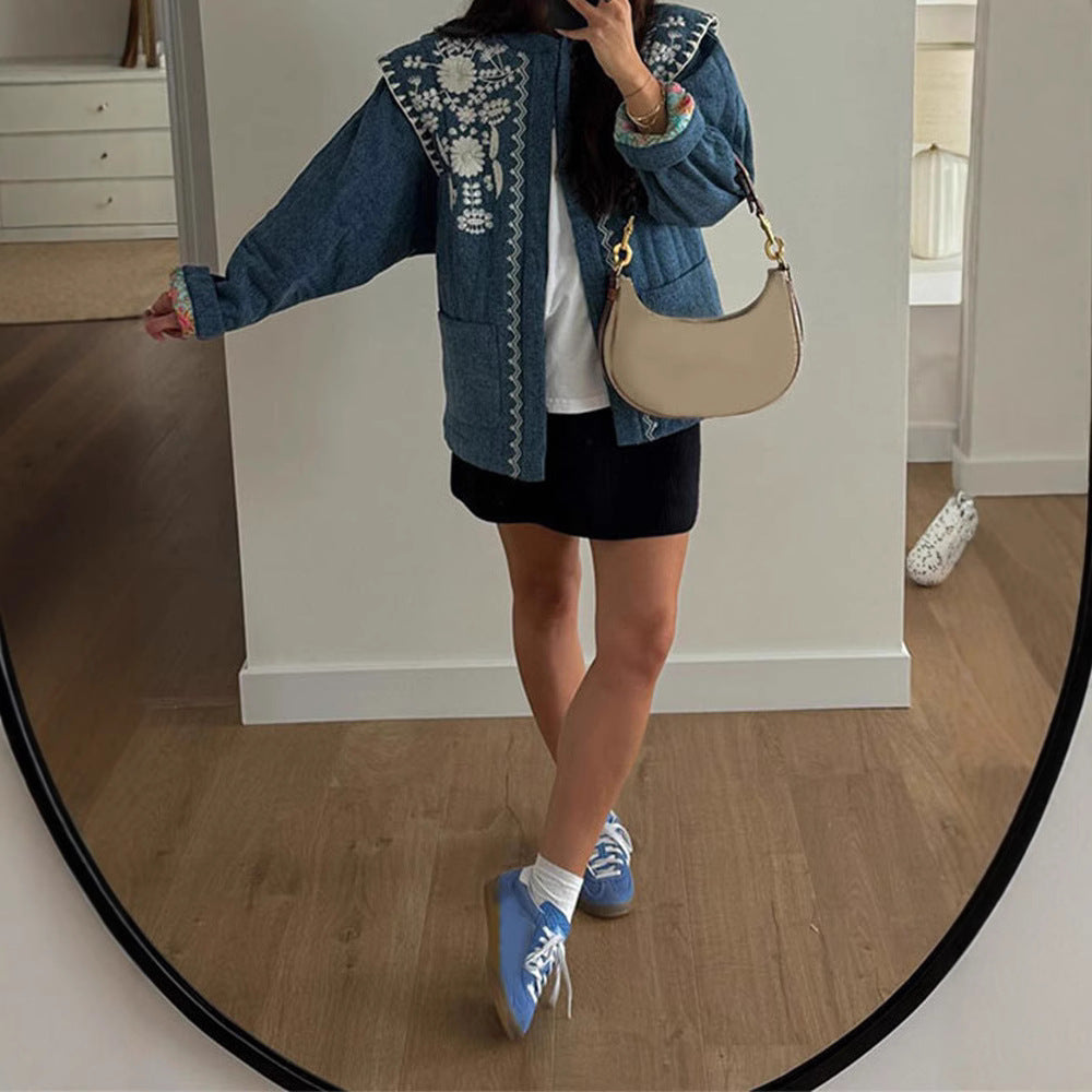 Damen Bestickte Denimjacke Heidi-Mode