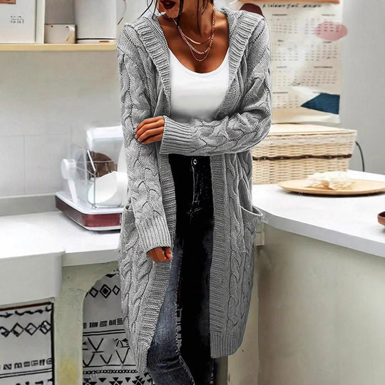 Damen Grobstrickjacke mit hochwertigen Zopfmustern und praktischen Taschen Heidi-Mode