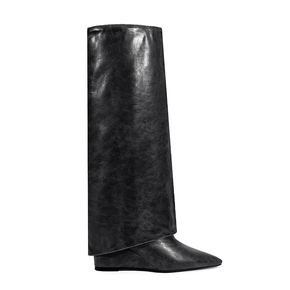 Femme Spitzer Absatz Über-die-Knie Stiletto Stiefel Heidi-Mode
