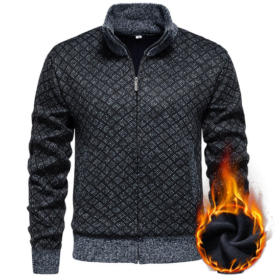 Herren Strickjacke im modernen Rautenmuster mit durchgehendem Reißverschluss Heidi-Mode