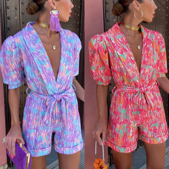 Damen Lebhaftes Print Lässiger Jumpsuit Heidi-Mode