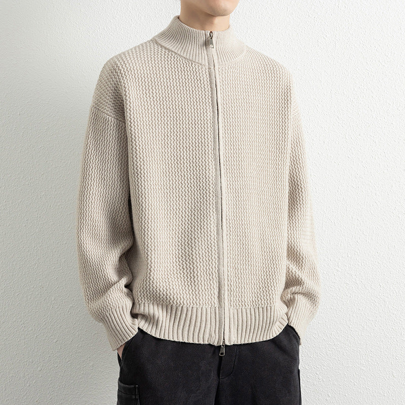 Herren Strickjacke mit hohem Kragen und praktischen Reißverschluss Heidi-Mode