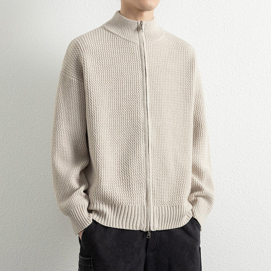 Herren Strickjacke mit hohem Kragen und praktischen Reißverschluss Heidi-Mode