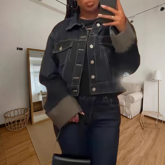 Damen cropped Denimjacke mit strukturiertem Schnitt Heidi-Mode