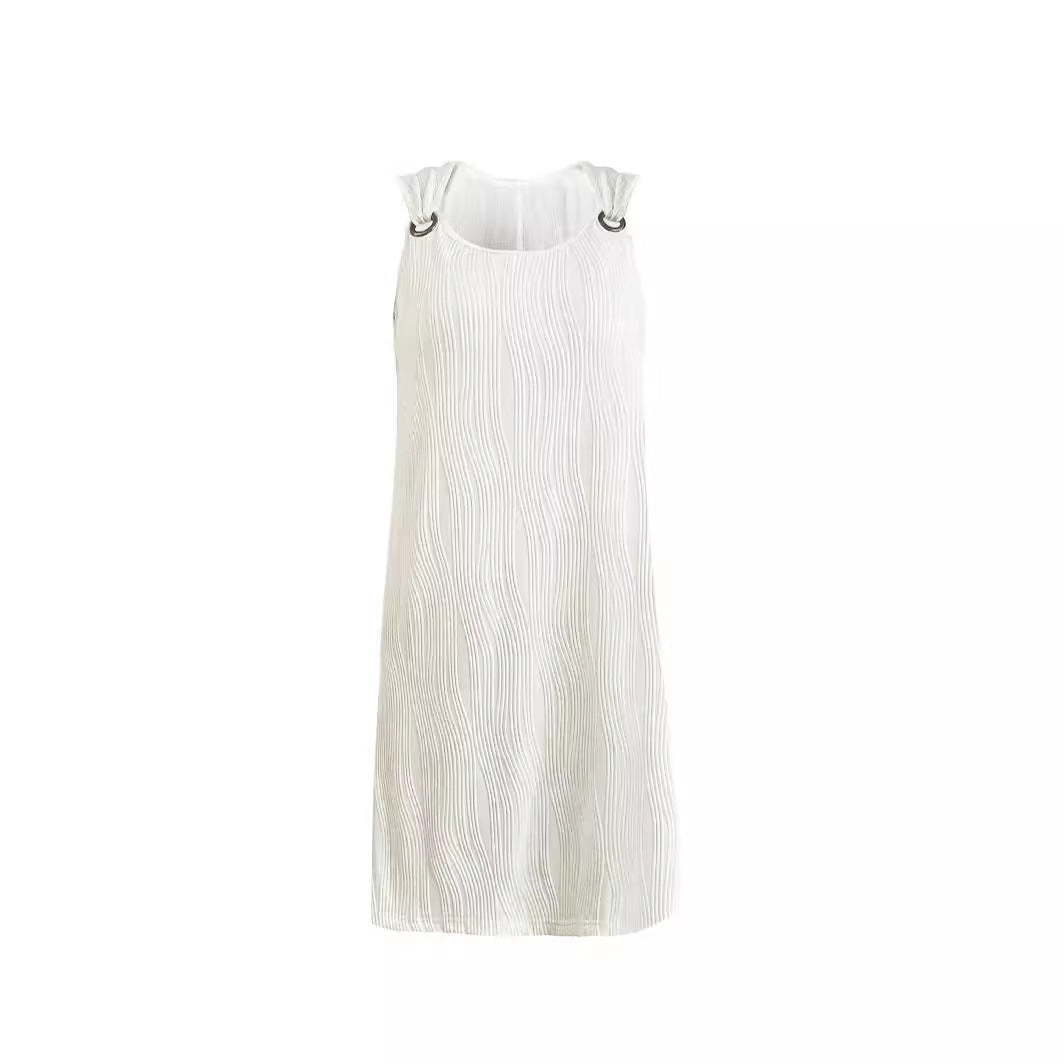 Damen Minikleid mit Wellenstruktur und dekorativen Ringen Heidi-Mode