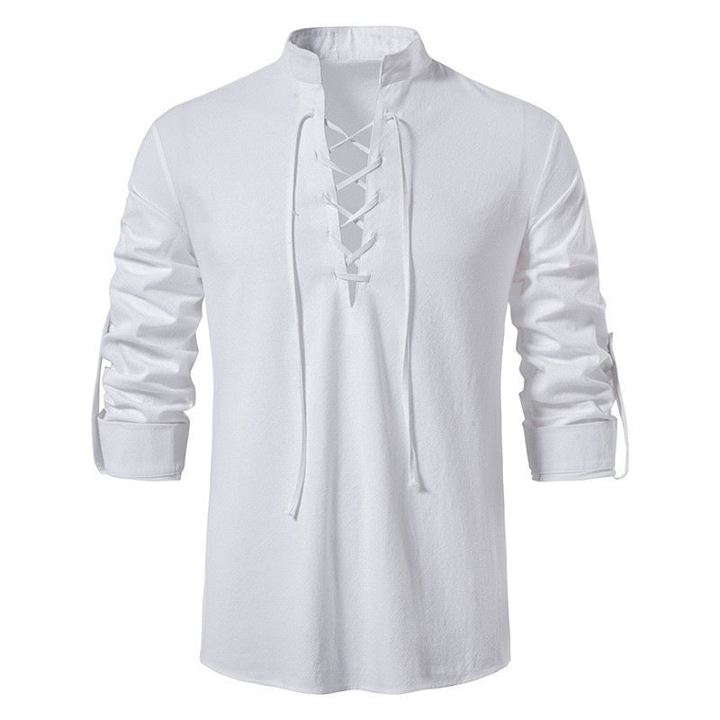 Herren lässiges Langarmhemd mit modernem Schnürdesign und hochqualitativer Baumwolle Heidi-Mode