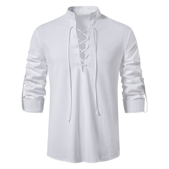 Herren lässiges Langarmhemd mit modernem Schnürdesign und hochqualitativer Baumwolle Heidi-Mode
