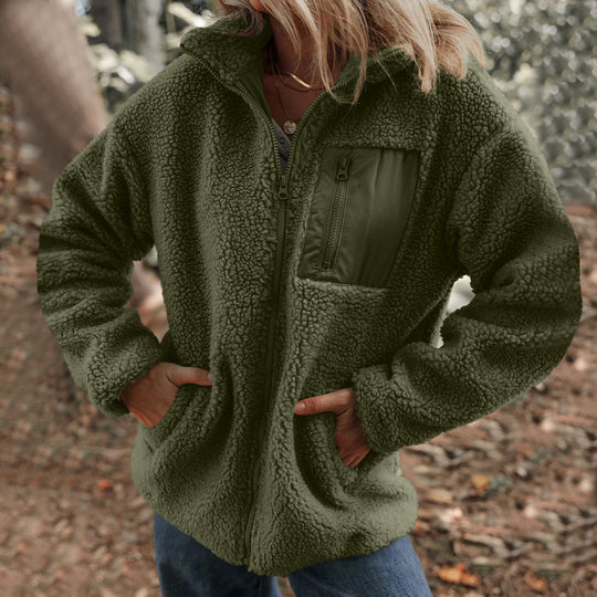 Damen Fleecejacke mit hochabschließendem Kragen und praktischer Brusttasche Heidi-Mode