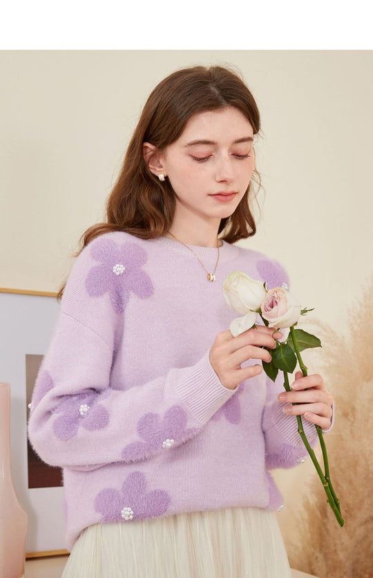 Damen Weicher Strickpullover mit strukturiertem Applikationsdesign Heidi-Mode