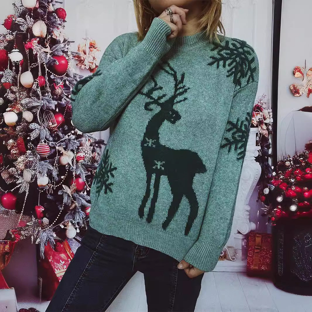 Damen Weihnachts-Pullover mit festlichem Rentiermotiv und angenehmem Schnitt Heidi-Mode