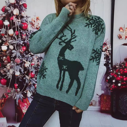Damen Weihnachts-Pullover mit festlichem Rentiermotiv und angenehmem Schnitt Heidi-Mode