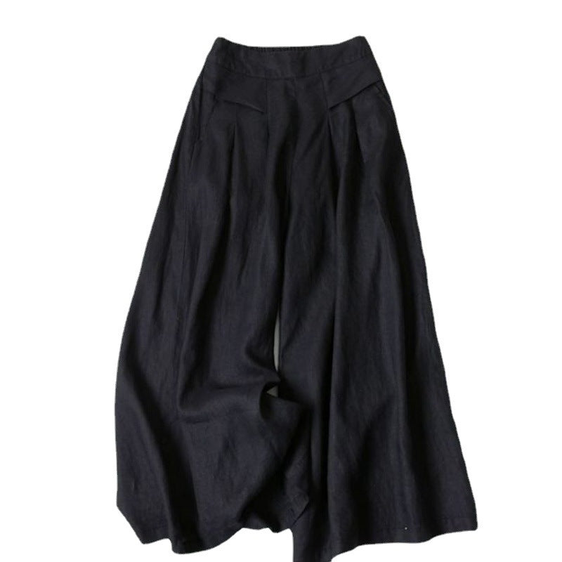 Damen Weit geschnittene Leinenhose mit hohem Bund und eleganten Falten Heidi-Mode