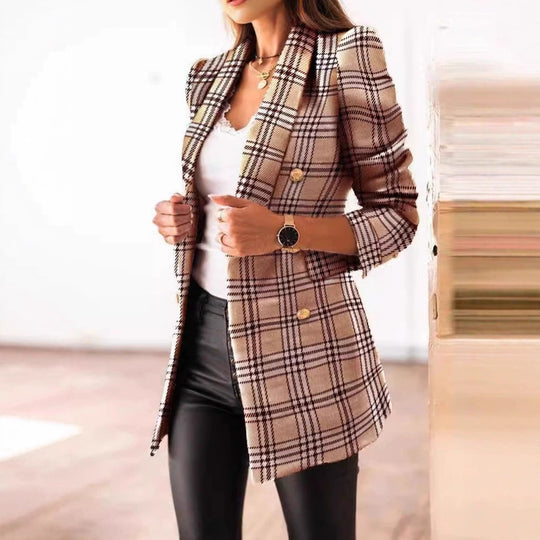 Damen Eleganter Tweed-Blazer mit doppelter Knopfreihe und strukturierter Textur Heidi-Mode