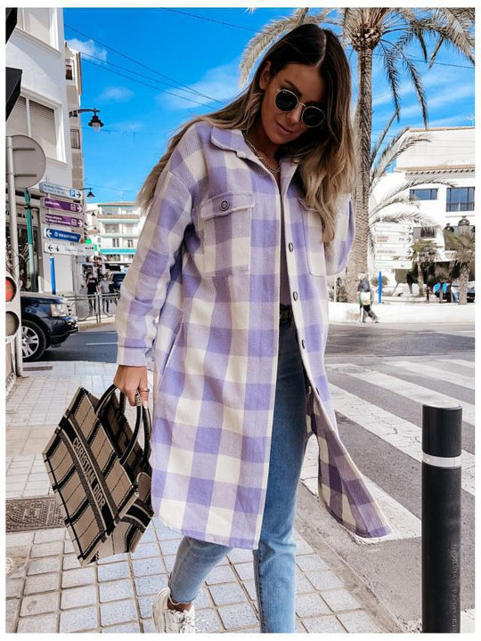 Damen Karierte Overshirtjacke mit Brusttaschen Heidi-Mode