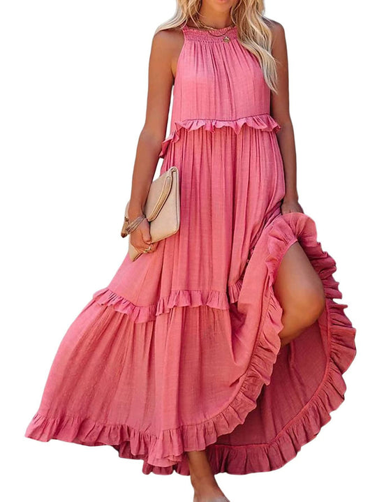 Damen Maxikleid mit Rüschendetails und luftiger Silhouette Heidi-Mode