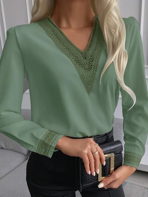 Damen elegante Bluse mit Spitzenbesatz Heidi-Mode