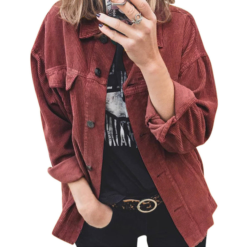 Damen modische Cordjacke mit praktischen aufgesetzten Taschen und lässigem Schnitt Heidi-Mode