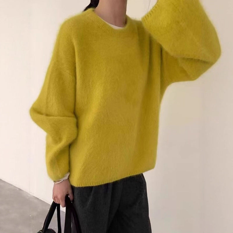 Damen Flauschiger Pullover mit überschnittenen Schultern und weitem Schnitt Heidi-Mode