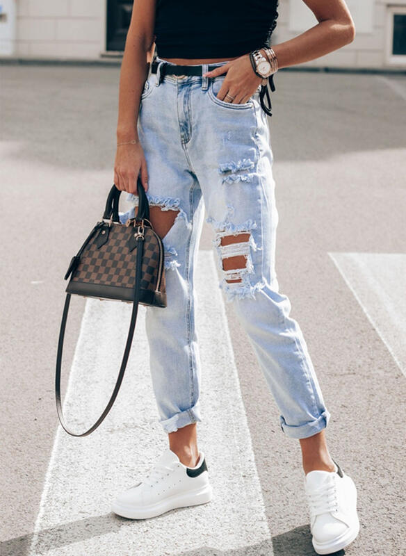 Damen Ripped Boyfriend Jeans im lässigen Vintage-Stil mit hohem Bund Heidi-Mode