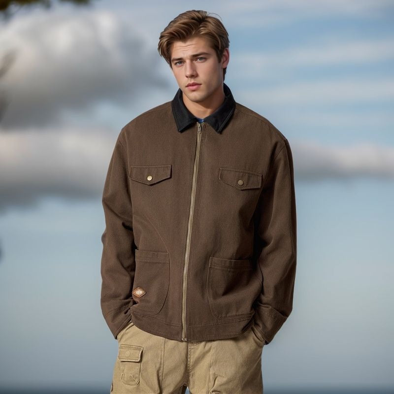 Herren Arbeitsjacke im robusten Look mit funktionalen Taschen und verstärktem Kragen Heidi-Mode